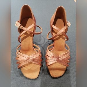 Pre-Owned Supadance 1403 Wide Dark Tan Satin UK Size 1 Latin Dance Shoe